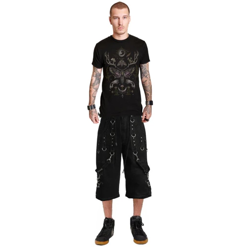 Men Handmade Gothic Bondage Grey Thread Cyber Punk Shorts Metal Studs Shorts - Picture 3 of 7